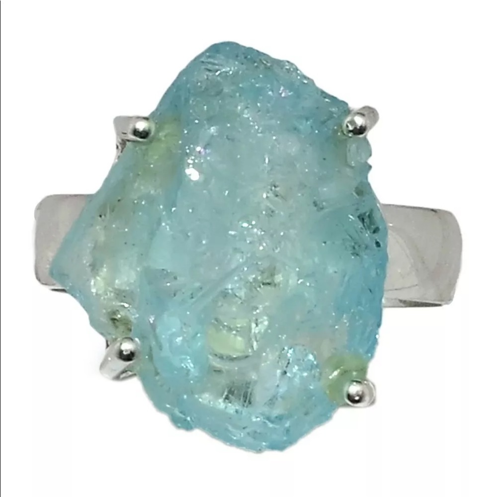 Natural rough aquamarine Sterling silver rings - Picture 4 of 7